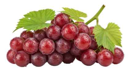 Fresh red grapes with water droplets isolated PNG, juicy fruit on transparent background for healthy eating and product design