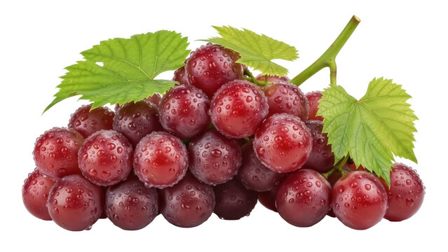 Fresh red grapes with water droplets isolated PNG, juicy fruit on transparent background for healthy eating and product design