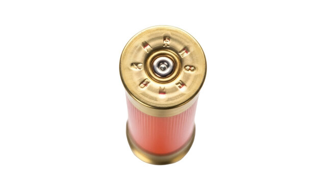 Red and gold shotgun shell isolated PNG, ammunition for hunting and sport shooting on transparent background