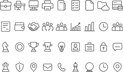 Business and Office Iconography with Chess Pieces, Lightbulb, and Security Symbols © Shamima