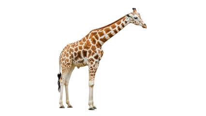Elegant giraffe PNG isolated on transparent background, tall African mammal with brown and white spots for wildlife and zoo concepts