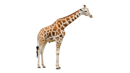 Elegant giraffe PNG isolated on transparent background, tall African mammal with brown and white spots for wildlife and zoo concepts