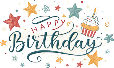 Happy birthday banner. Lettering confetti on white