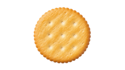Golden round cracker isolated PNG, crispy baked snack for appetizers and healthy eating on transparent background