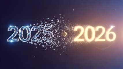 Abstract New Year 2026 Transition with Particle Disintegration Effect from Year 2025