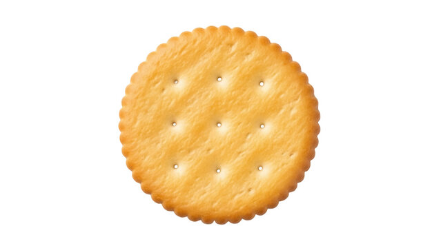 Golden round cracker isolated PNG, crispy baked snack for appetizers and healthy eating on transparent background