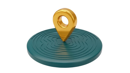 Golden map pointer on green topographic map isolated PNG, location pin for navigation and travel concepts on transparent background