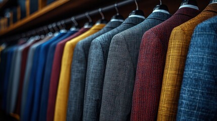 Obraz premium Colorful suits displayed on racks