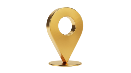 Golden map pointer isolated PNG on transparent background, location pin icon for navigation and travel apps