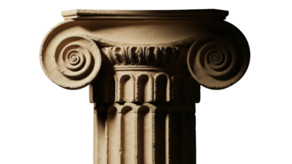 Detailed Ionic column capital isolated PNG on transparent background, architectural element with volutes and echinus for design projects
