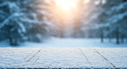 Snow covered wooden platform in a winter forest