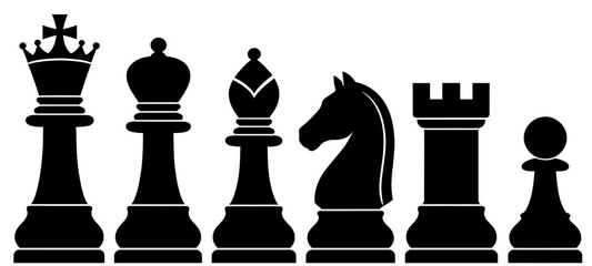 Chess Pieces Silhouette Set Featuring King Queen Bishop Knight Rook Pawn © Dev
