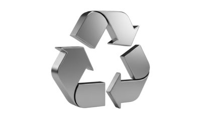 Metallic recycling symbol PNG isolated on transparent background, eco-friendly concept for environmental awareness and sustainable practices