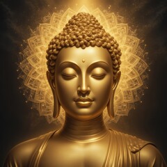 Golden Buddha Statue with Mandala Aura