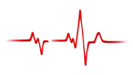 Red heartbeat line isolated PNG on transparent background, medical pulse trace for healthcare and emergency design