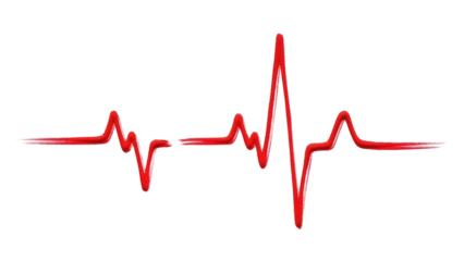 Red heartbeat line isolated PNG on transparent background, medical pulse trace for healthcare and emergency design