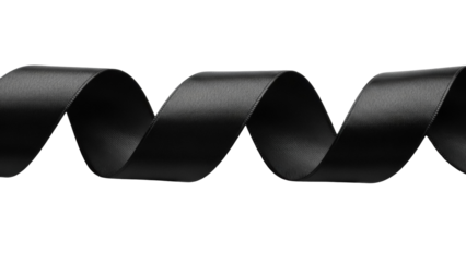 Elegant black ribbon isolated PNG on transparent background, smooth fabric strip for decoration and gift wrapping projects