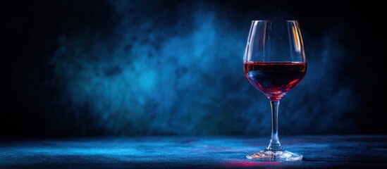 Elegant Wine Glass Against Blue Backdrop.