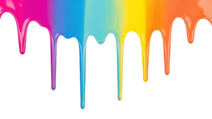 Rainbow paint drips PNG isolated on transparent background, colorful flowing liquid for creative design and decoration