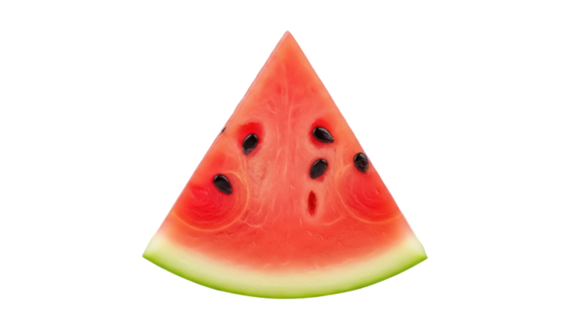 Juicy watermelon slice PNG isolated on transparent background, refreshing summer fruit with black seeds for healthy eating and design - Powered by Adobe