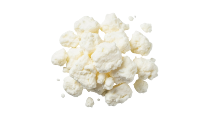 Fresh cottage cheese isolated PNG, creamy dairy product with soft curds on transparent background, healthy protein food for diet and cooking
