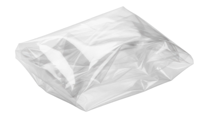 Transparent plastic bag PNG isolated on transparent background, empty clear container for food storage and packaging, no background