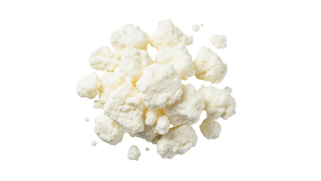 Fresh cottage cheese isolated PNG, creamy dairy product with soft curds on transparent background, healthy protein food for diet and cooking
