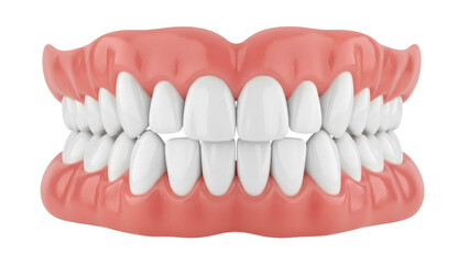 Obraz premium Realistic dentures isolated PNG, full set of false teeth for dental prosthetics and oral hygiene on transparent background