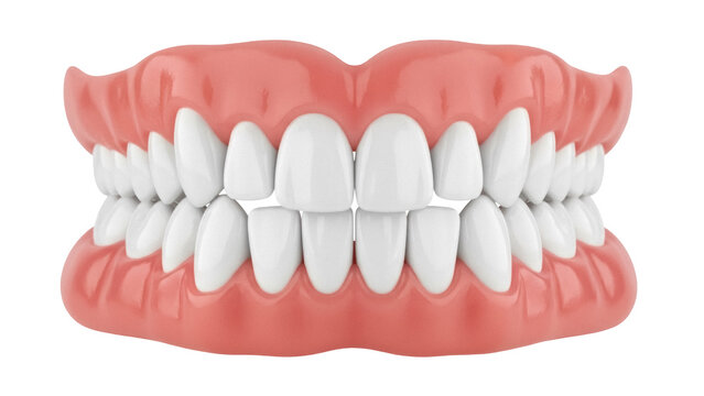 Realistic dentures isolated PNG, full set of false teeth for dental prosthetics and oral hygiene on transparent background