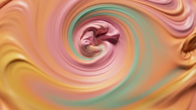 Swirl of pastel cream peach tones with smooth silky texture creating soft abstract vortex that feels warm calming subtle highlights soft pastel swirl pattern peach pink mint gold with fluid gradient