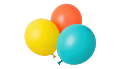 Festive yellow, orange, and blue balloons PNG isolated on transparent background, party decorations for birthdays and celebrations