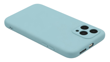 Light blue smartphone case isolated PNG on transparent background, mobile phone cover for protection and style