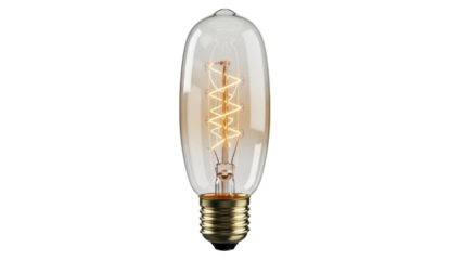 Vintage Edison bulb PNG isolated on transparent background, antique style lightbulb with glowing filament for retro design and decoration