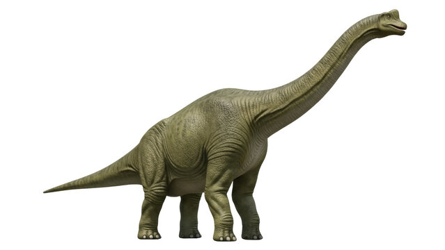 Green Brachiosaurus dinosaur isolated PNG on transparent background, prehistoric animal with long neck for educational use
