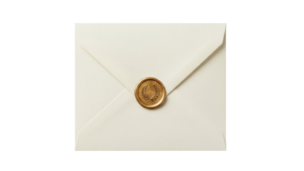 Elegant ivory envelope with gold wax seal isolated PNG, formal stationery for invitations and correspondence on transparent background