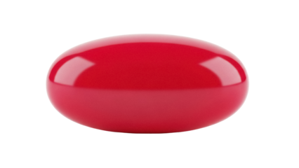 Red oval capsule isolated on transparent background, single shiny pill for medication and pharmaceutical concepts, PNG