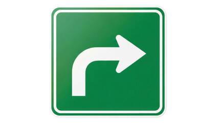 Green road sign with right turn arrow isolated PNG, directional signage for navigation and wayfinding on transparent background © James