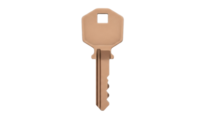 Metal door key isolated PNG on transparent background, security and access control concept for design projects and presentations