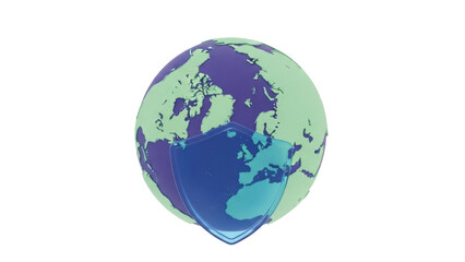 World globe with shield PNG isolated on transparent background, global security and protection concept for digital safety and cybersecurity