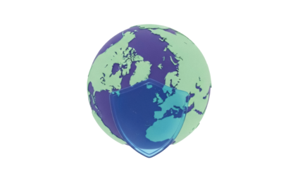 World globe with shield PNG isolated on transparent background, global security and protection concept for digital safety and cybersecurity