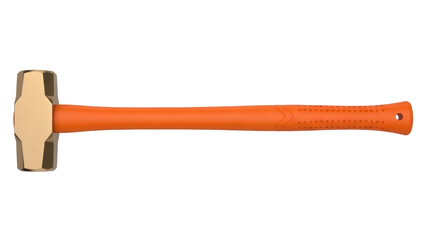 Sledge hammer with orange handle isolated PNG, heavy duty striking tool for demolition and construction work on transparent background © ELISA