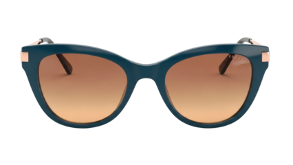 Stylish teal sunglasses with brown gradient lenses isolated PNG, fashion eyewear for sun protection and trendy summer accessory
