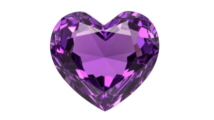 Heart shaped purple amethyst gemstone isolated PNG, faceted crystal for jewelry design and Valentine s Day projects on transparent background