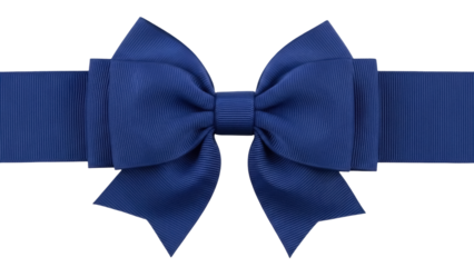 Elegant navy blue ribbon bow isolated PNG, classic hair accessory for girls and women on transparent background
