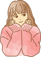 セーターを着て頬杖をつく女の子　eps