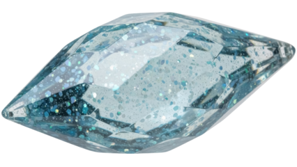 Sparkling light blue gemstone isolated PNG, faceted crystal with glitter inclusions on transparent background for jewelry design
