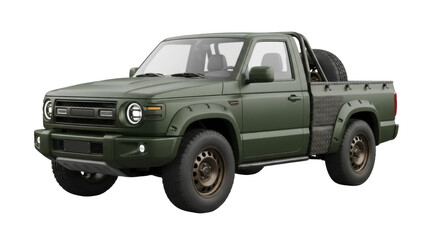 Olive green pickup truck PNG isolated on transparent background, off-road vehicle for adventure and transportation © PICSPRO