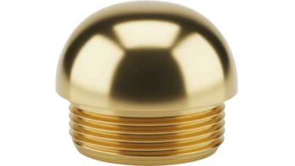 Gold dome cap isolated PNG on transparent background, shiny metal fitting for industrial and plumbing applications