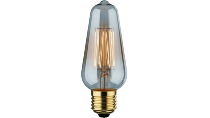 Vintage Edison light bulb PNG isolated on transparent background, antique style filament lamp for retro decor and design projects