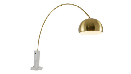 Elegant gold arc floor lamp isolated PNG, modern lighting fixture with marble base for interior design and home decor